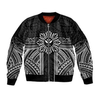 Hawaii And Philippines Together Bomber Jacket Polynesian Pattern With Filipino Barong Black LT05 Unisex Black - Polynesian Pride