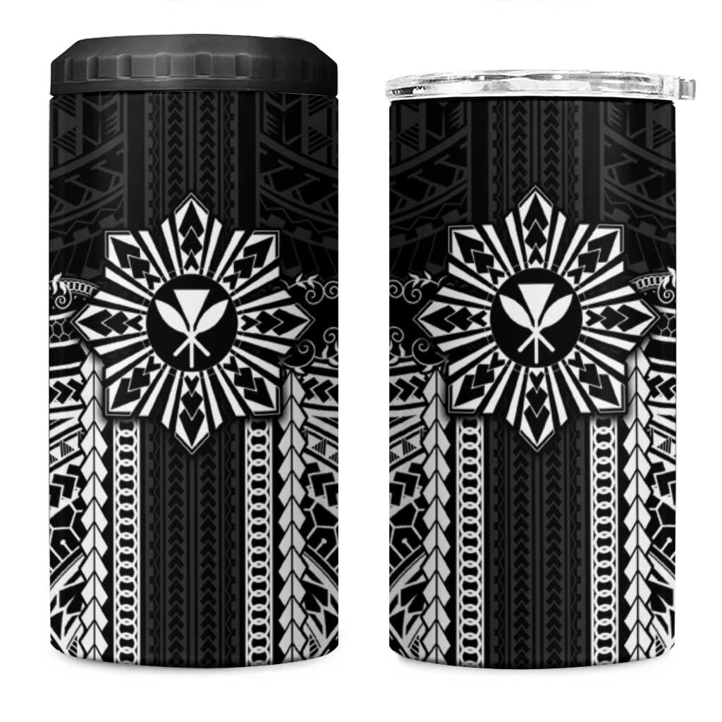 Hawaii And Philippines Together 4 in 1 Can Cooler Tumbler Polynesian Pattern With Filipino Barong Black LT05 One Size: 16 oz Black - Polynesian Pride