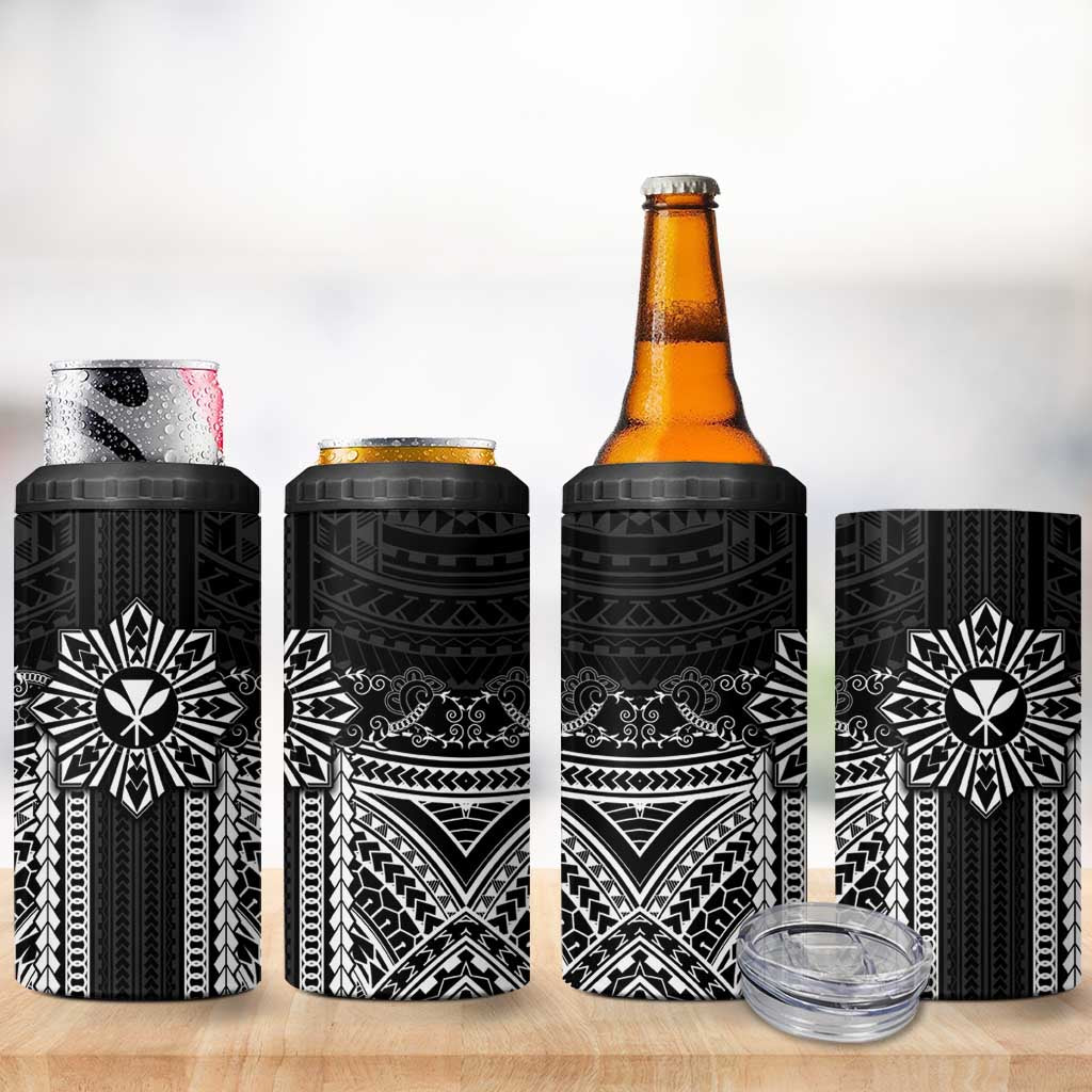 Hawaii And Philippines Together 4 in 1 Can Cooler Tumbler Polynesian Pattern With Filipino Barong Black LT05 - Polynesian Pride