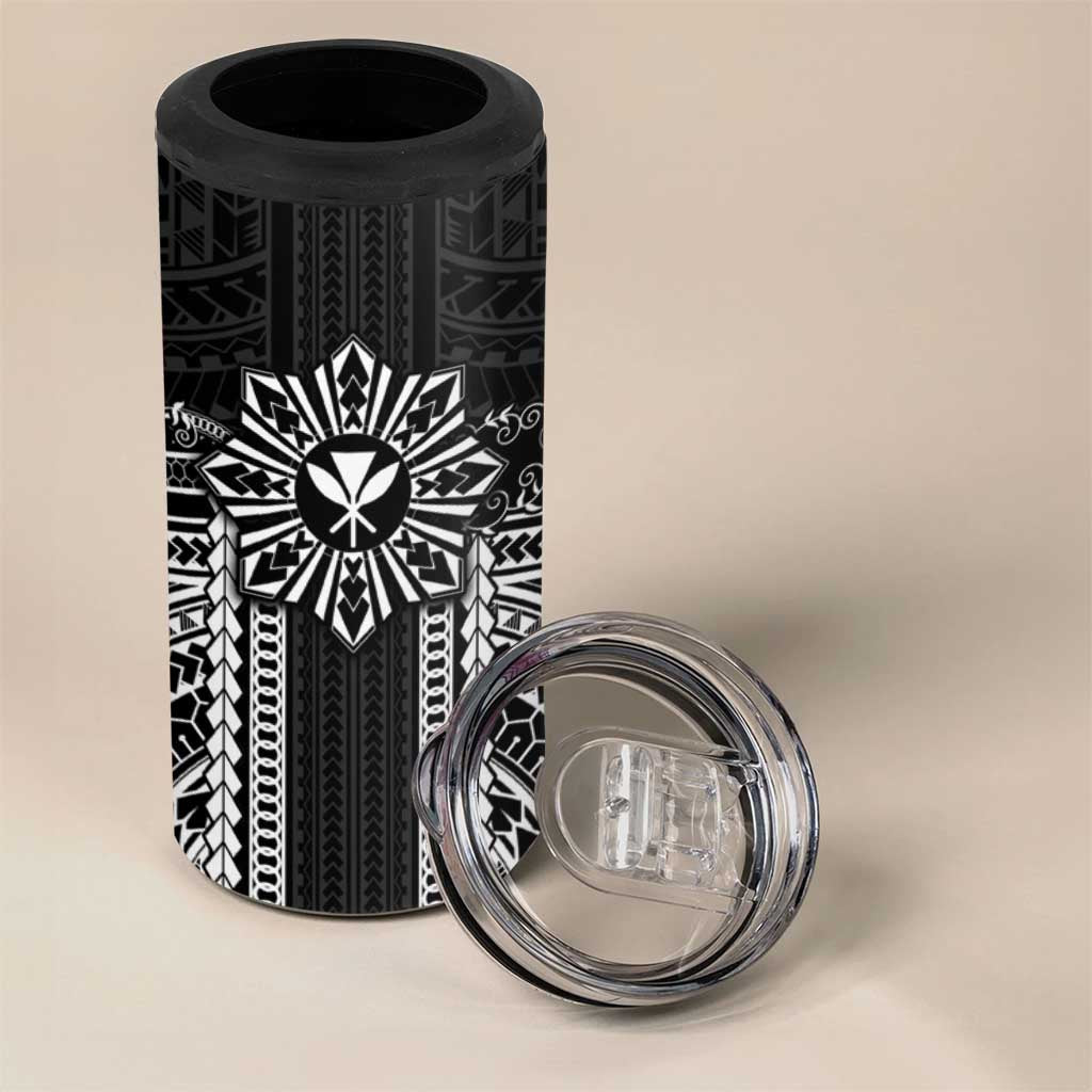 Hawaii And Philippines Together 4 in 1 Can Cooler Tumbler Polynesian Pattern With Filipino Barong Black LT05 - Polynesian Pride