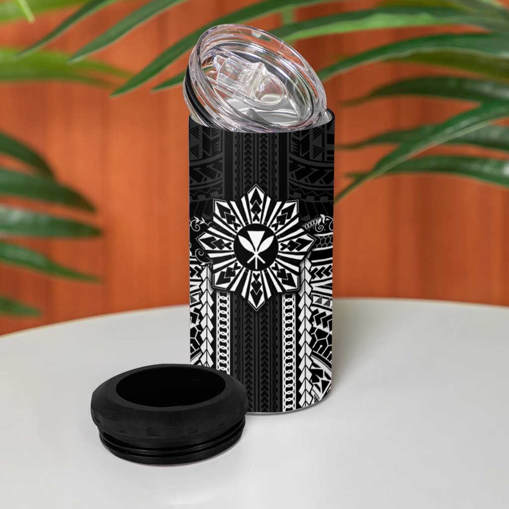 Hawaii And Philippines Together 4 in 1 Can Cooler Tumbler Polynesian Pattern With Filipino Barong Black LT05 - Polynesian Pride