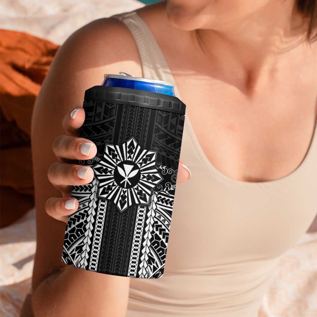 Hawaii And Philippines Together 4 in 1 Can Cooler Tumbler Polynesian Pattern With Filipino Barong Black LT05 - Polynesian Pride