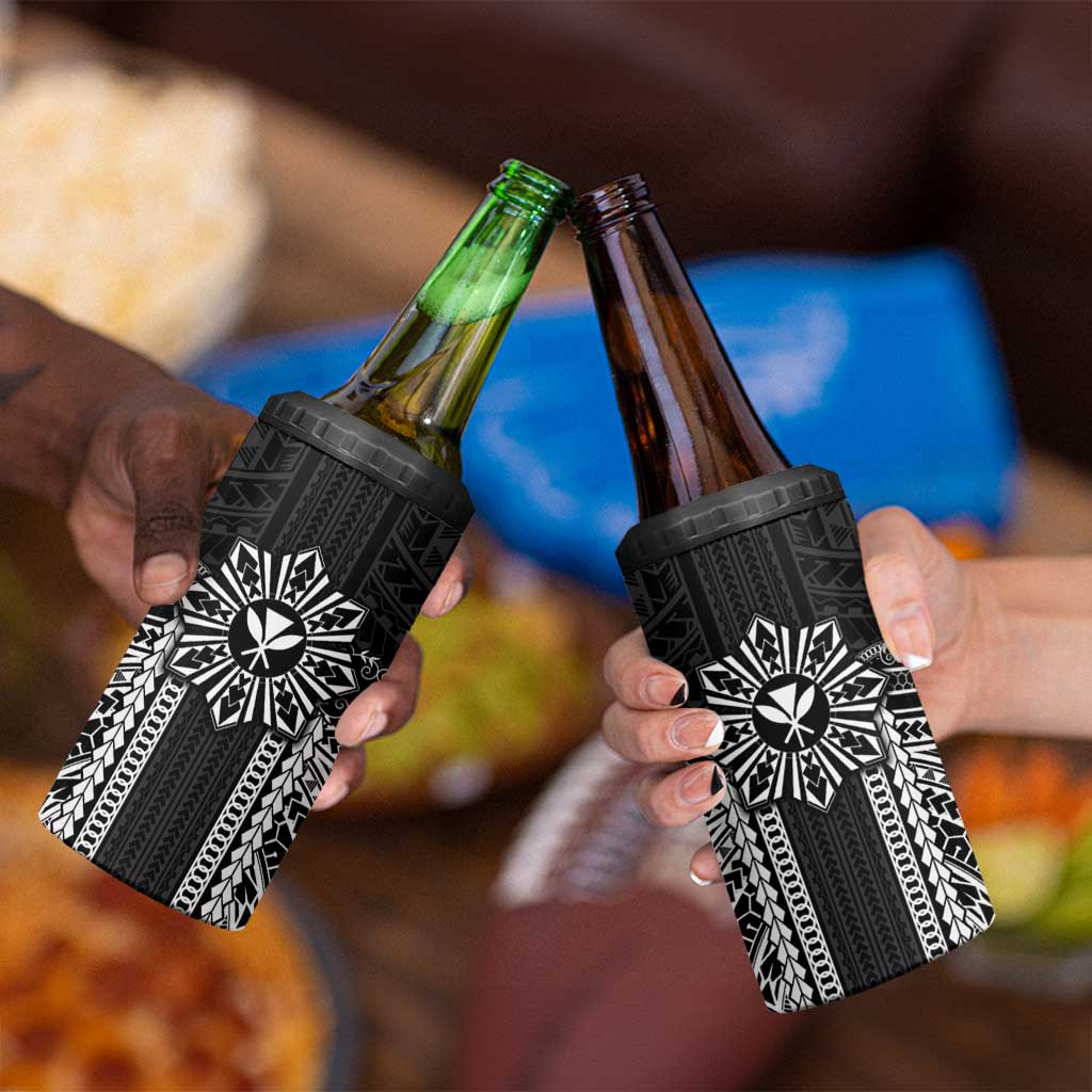 Hawaii And Philippines Together 4 in 1 Can Cooler Tumbler Polynesian Pattern With Filipino Barong Black LT05 - Polynesian Pride