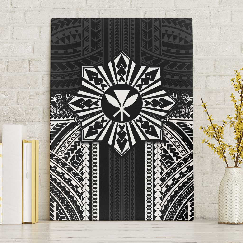 Hawaii And Philippines Together Canvas Wall Art Polynesian Pattern With Filipino Barong Black