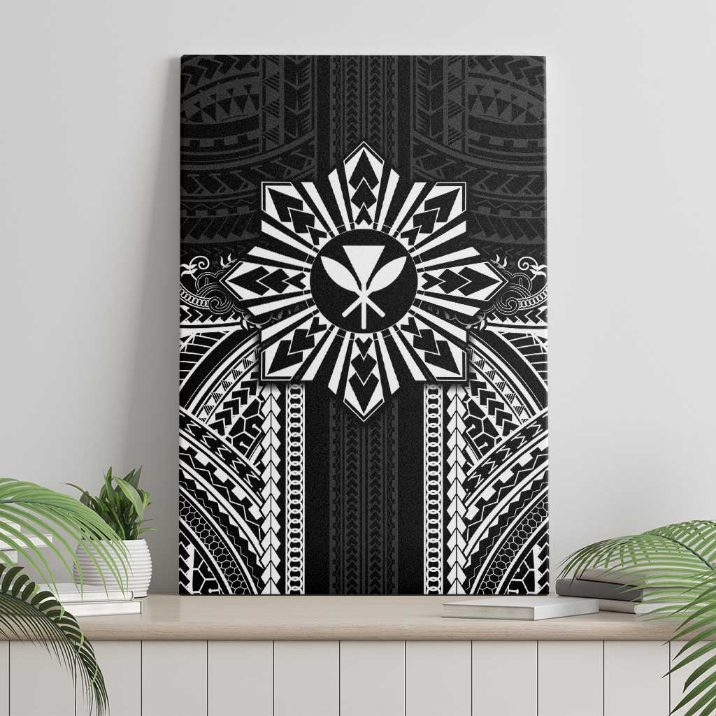 Hawaii And Philippines Together Canvas Wall Art Polynesian Pattern With Filipino Barong Black LT05 - Polynesian Pride