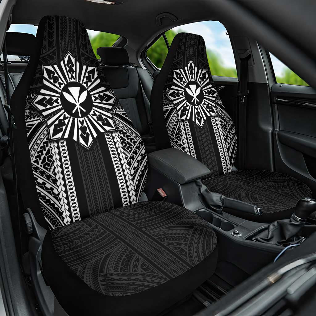 Hawaii And Philippines Together Car Seat Cover Polynesian Pattern With Filipino Barong Black LT05 One Size Black - Polynesian Pride
