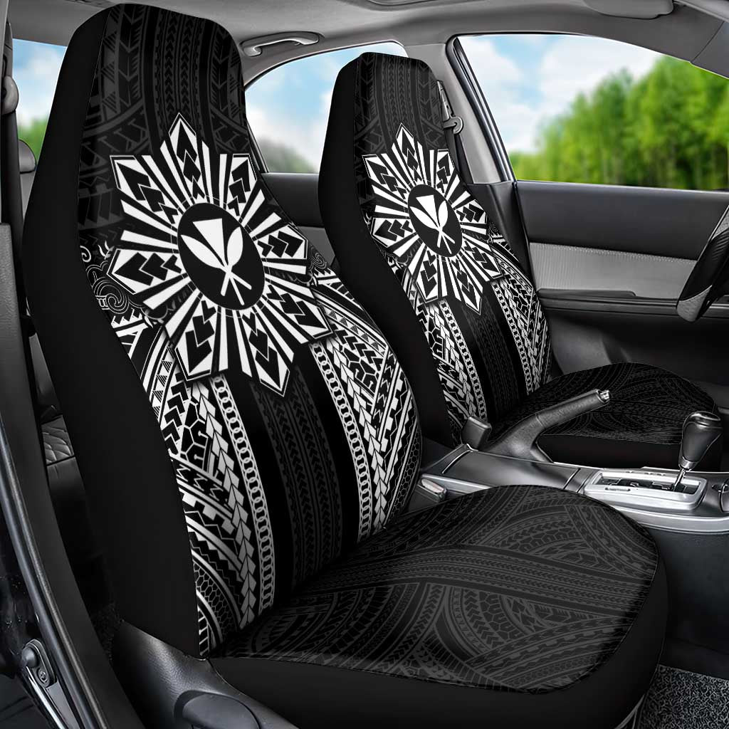 Hawaii And Philippines Together Car Seat Cover Polynesian Pattern With Filipino Barong Black LT05 - Polynesian Pride