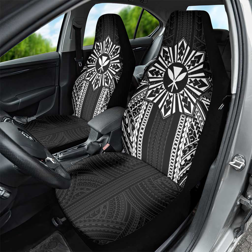 Hawaii And Philippines Together Car Seat Cover Polynesian Pattern With Filipino Barong Black LT05 - Polynesian Pride