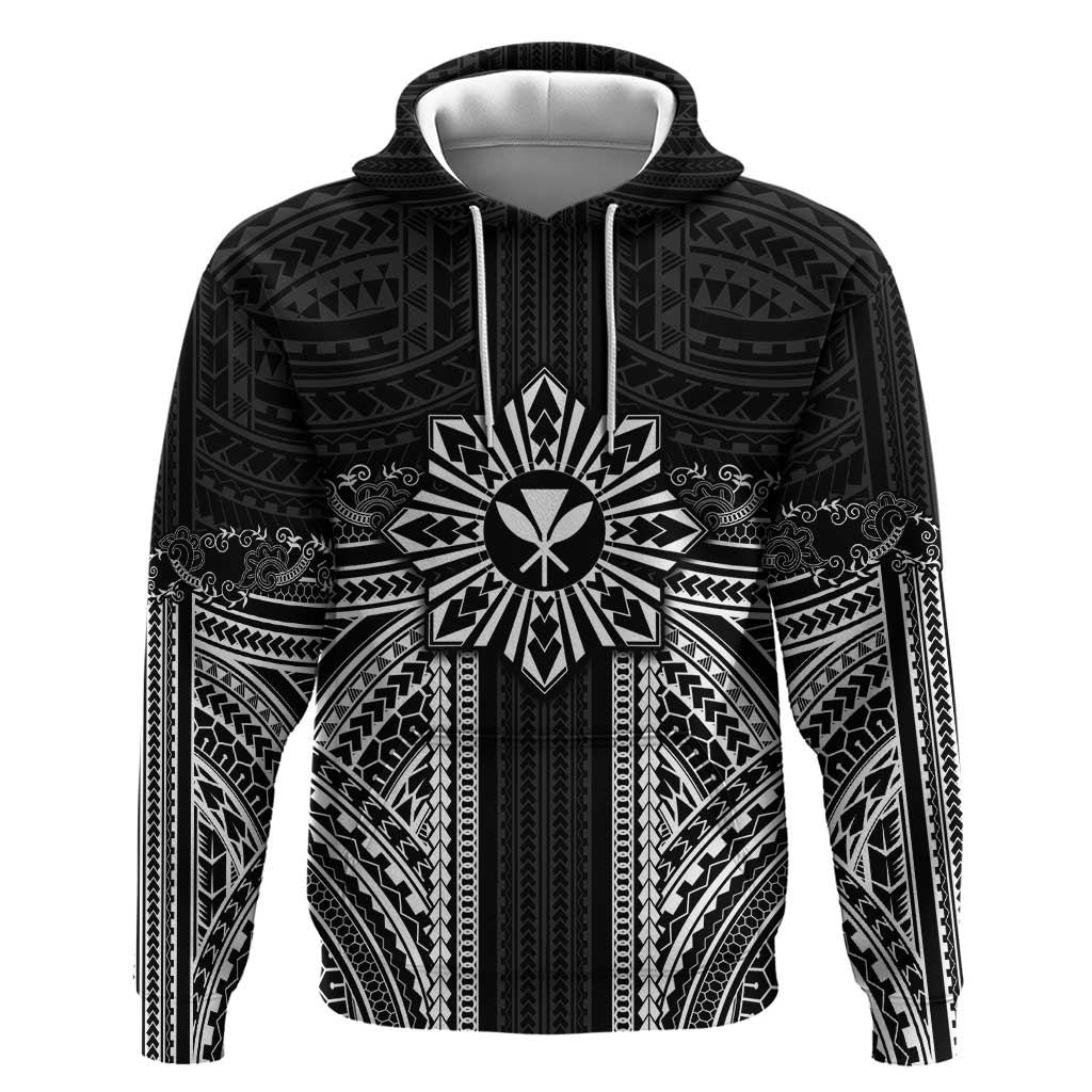 Hawaii And Philippines Together Hoodie Polynesian Pattern With Filipino Barong Black LT05 Pullover Hoodie Black - Polynesian Pride