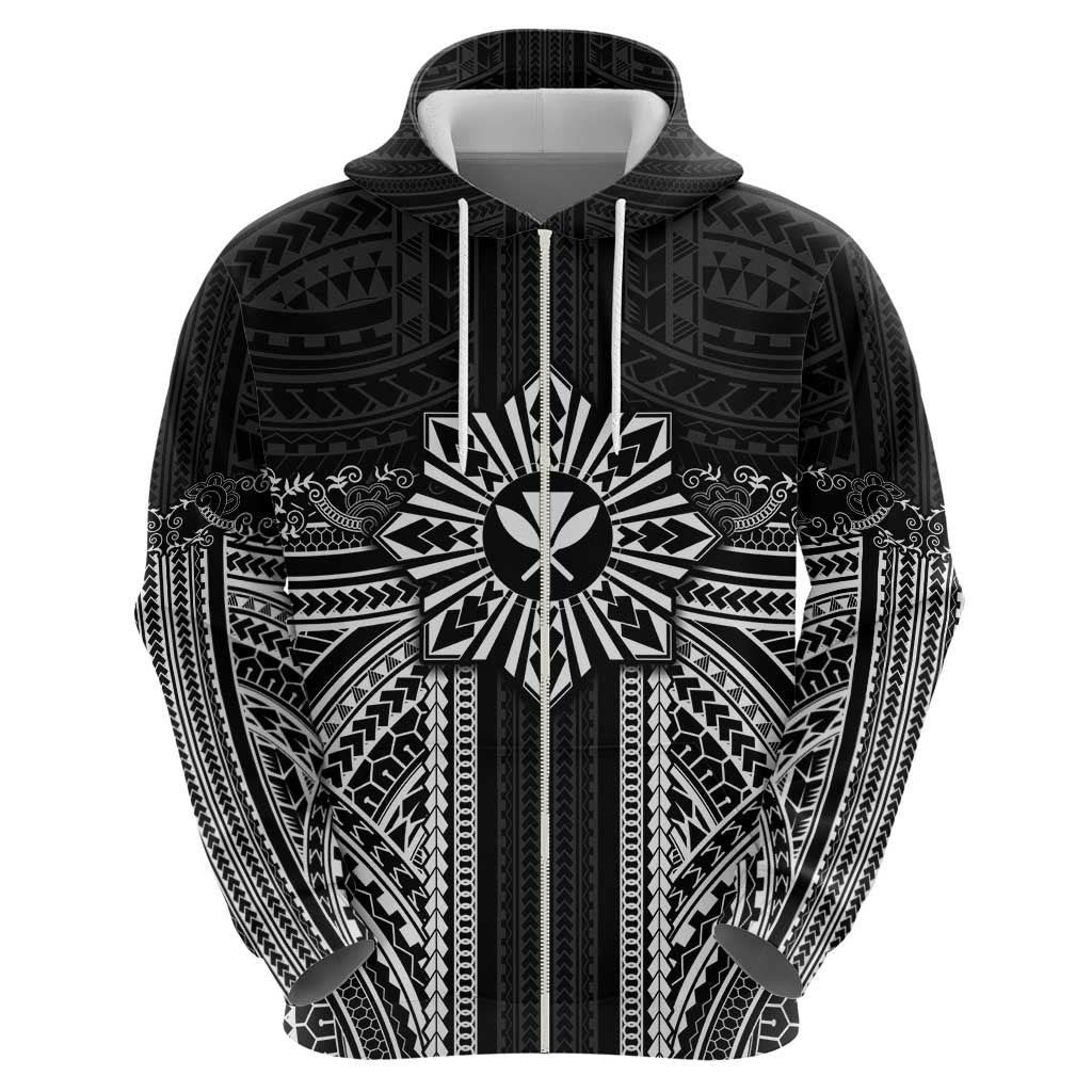 Hawaii And Philippines Together Hoodie Polynesian Pattern With Filipino Barong Black LT05 - Polynesian Pride