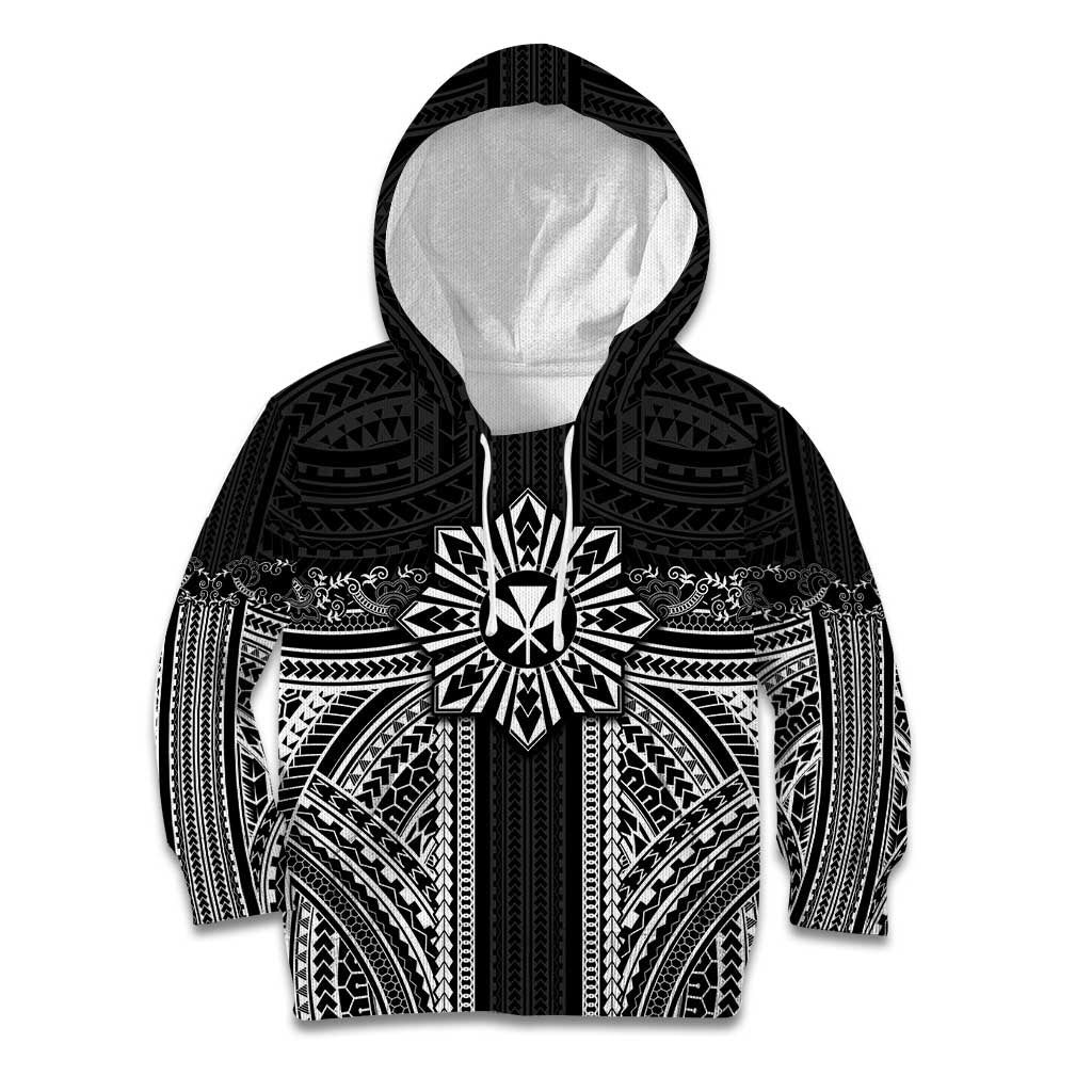 Hawaii And Philippines Together Kid Hoodie Polynesian Pattern With Filipino Barong Black LT05 Hoodie Black - Polynesian Pride