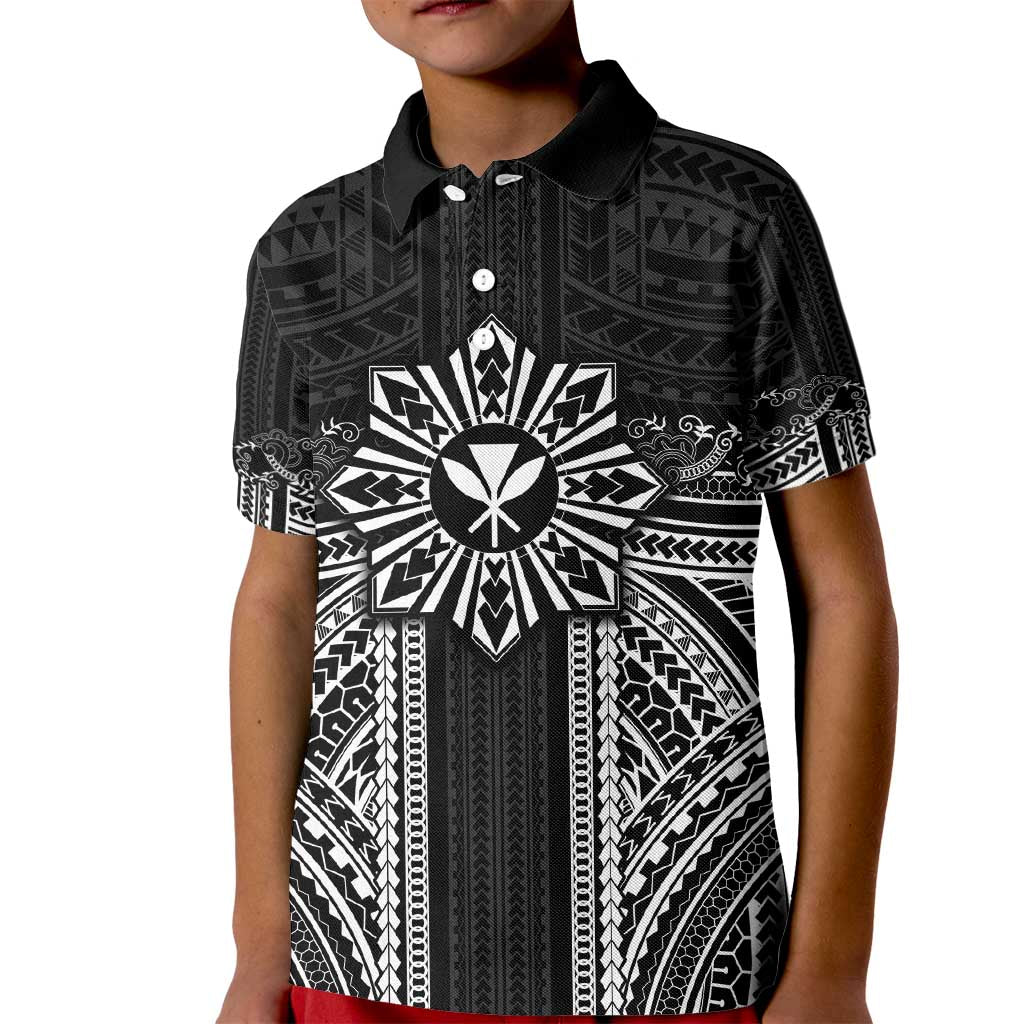 Hawaii And Philippines Together Kid Polo Shirt Polynesian Pattern With Filipino Barong Black LT05 Kid Black - Polynesian Pride