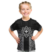 Hawaii And Philippines Together Kid T Shirt Polynesian Pattern With Filipino Barong Black LT05 Black - Polynesian Pride