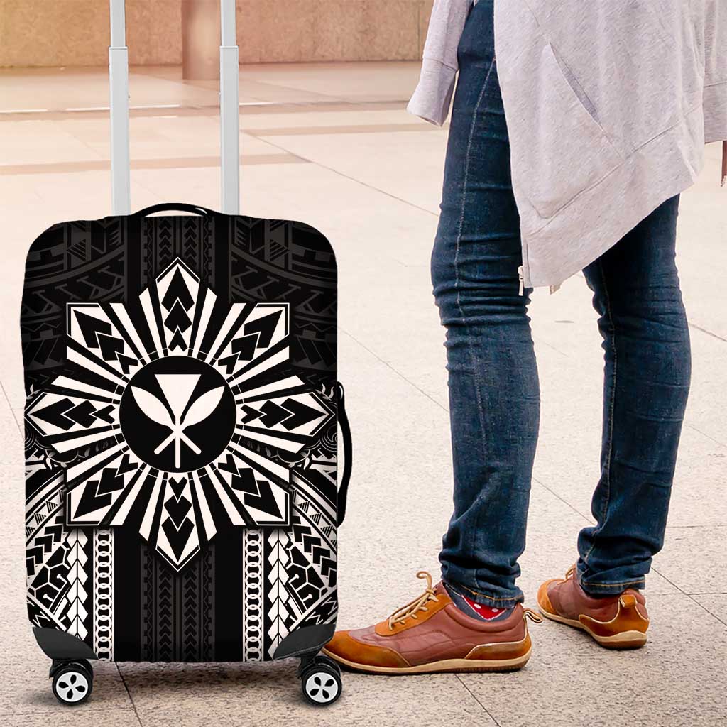 Hawaii And Philippines Together Luggage Cover Polynesian Pattern With Filipino Barong Black LT05 Black - Polynesian Pride