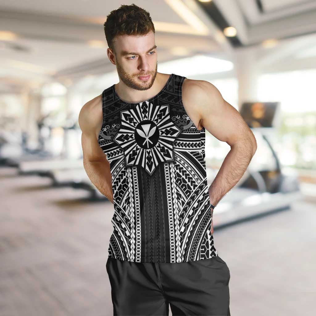 Hawaii And Philippines Together Men Tank Top Polynesian Pattern With Filipino Barong Black LT05 Black - Polynesian Pride