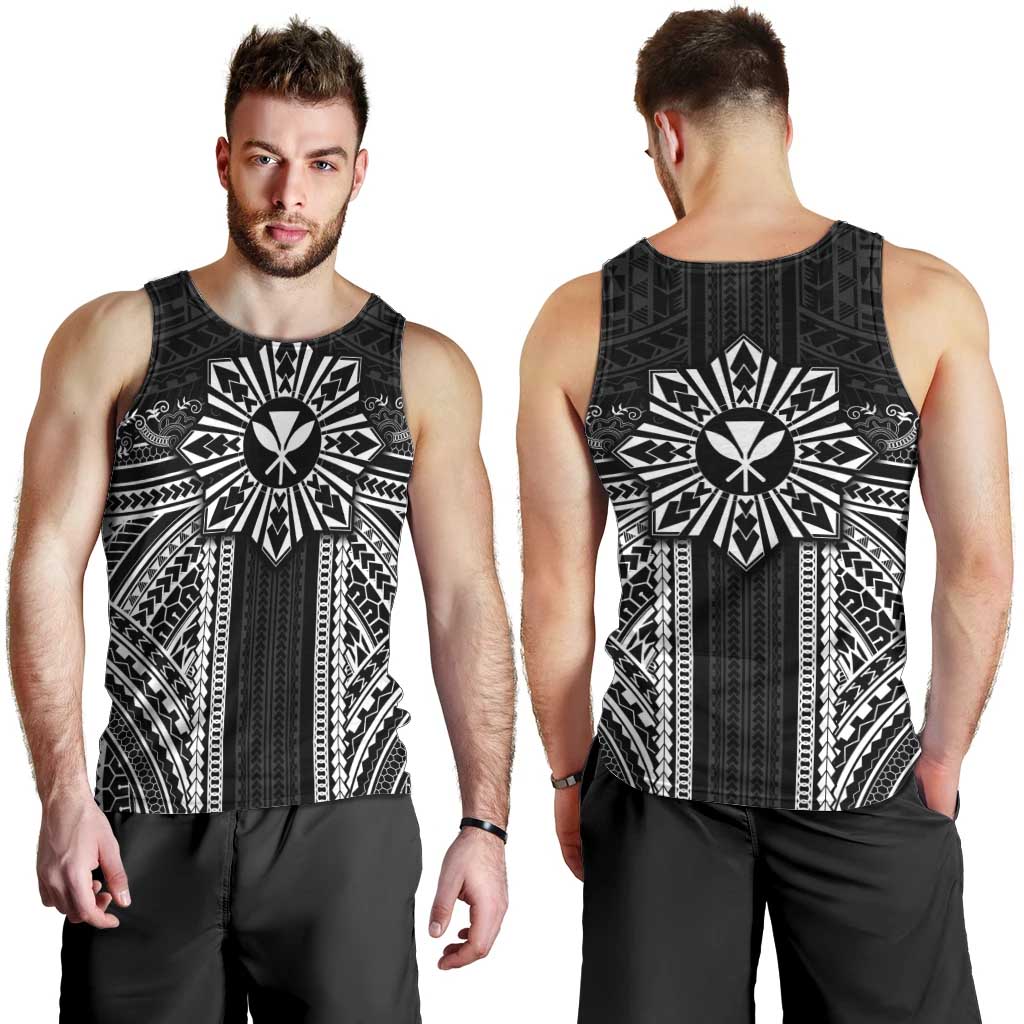 Hawaii And Philippines Together Men Tank Top Polynesian Pattern With Filipino Barong Black LT05 - Polynesian Pride