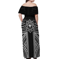Hawaii And Philippines Together Off Shoulder Maxi Dress Polynesian Pattern With Filipino Barong Black LT05 - Polynesian Pride