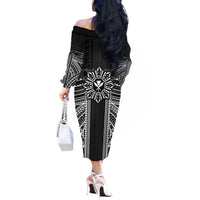 Hawaii And Philippines Together Off The Shoulder Long Sleeve Dress Polynesian Pattern With Filipino Barong Black LT05 - Polynesian Pride