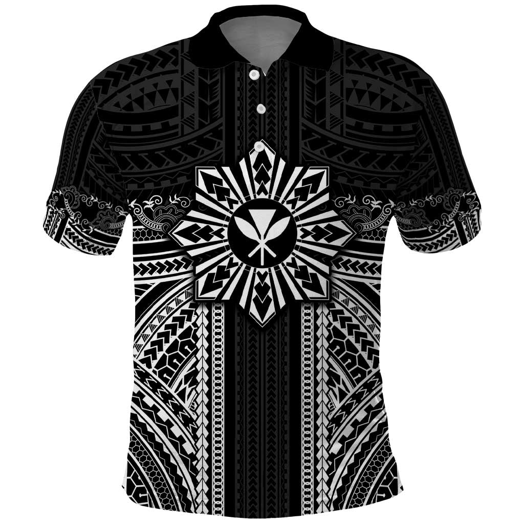 Hawaii And Philippines Together Polo Shirt Polynesian Pattern With Filipino Barong Black LT05 Black - Polynesian Pride