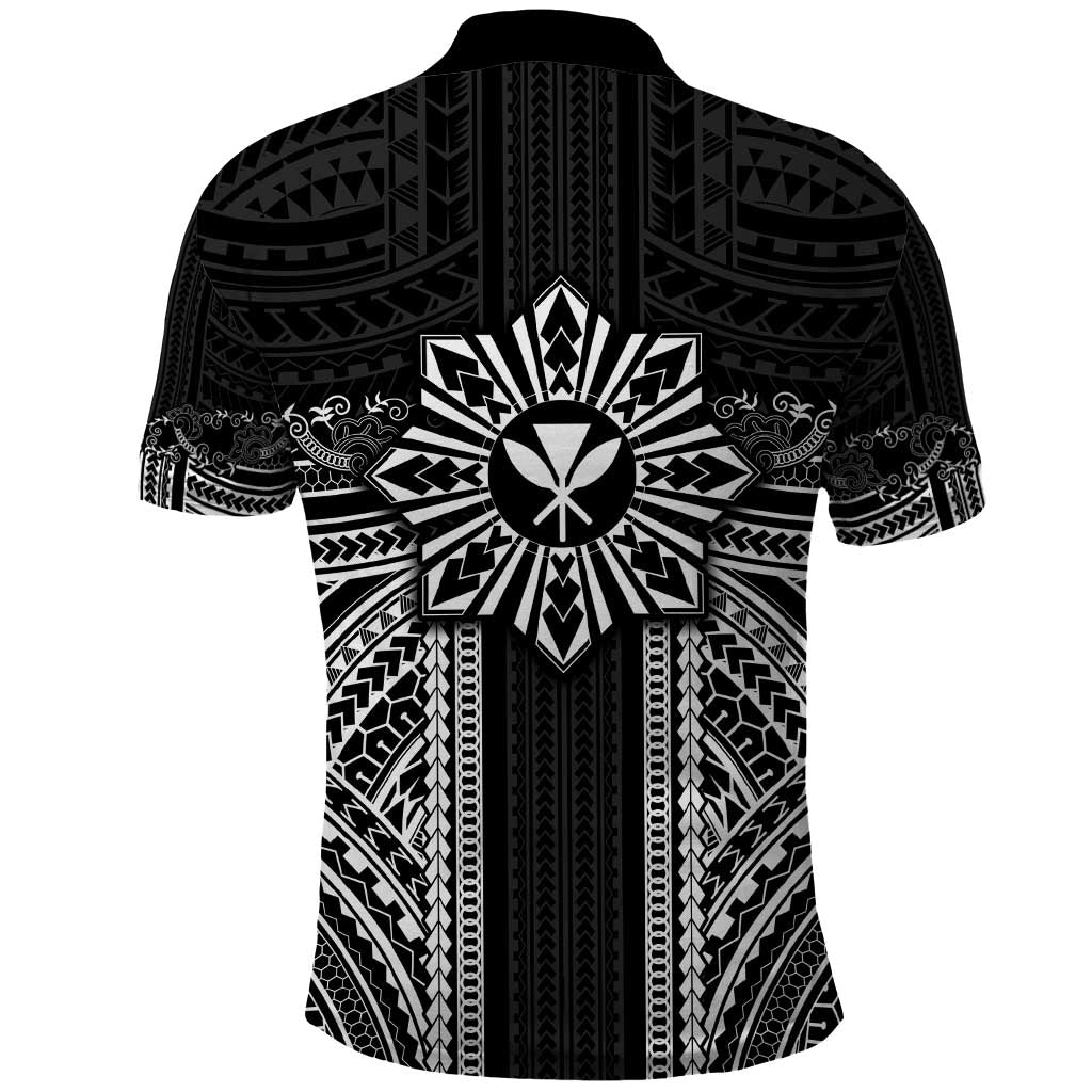 Hawaii And Philippines Together Polo Shirt Polynesian Pattern With Filipino Barong Black LT05 - Polynesian Pride