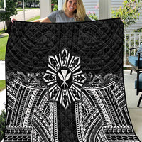Hawaii And Philippines Together Quilt Polynesian Pattern With Filipino Barong Black LT05 Black - Polynesian Pride