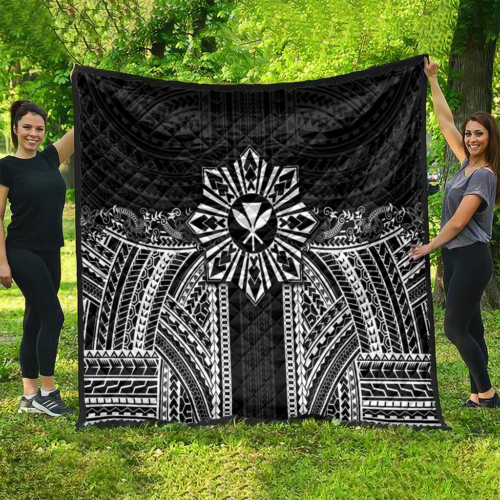 Hawaii And Philippines Together Quilt Polynesian Pattern With Filipino Barong Black LT05 - Polynesian Pride