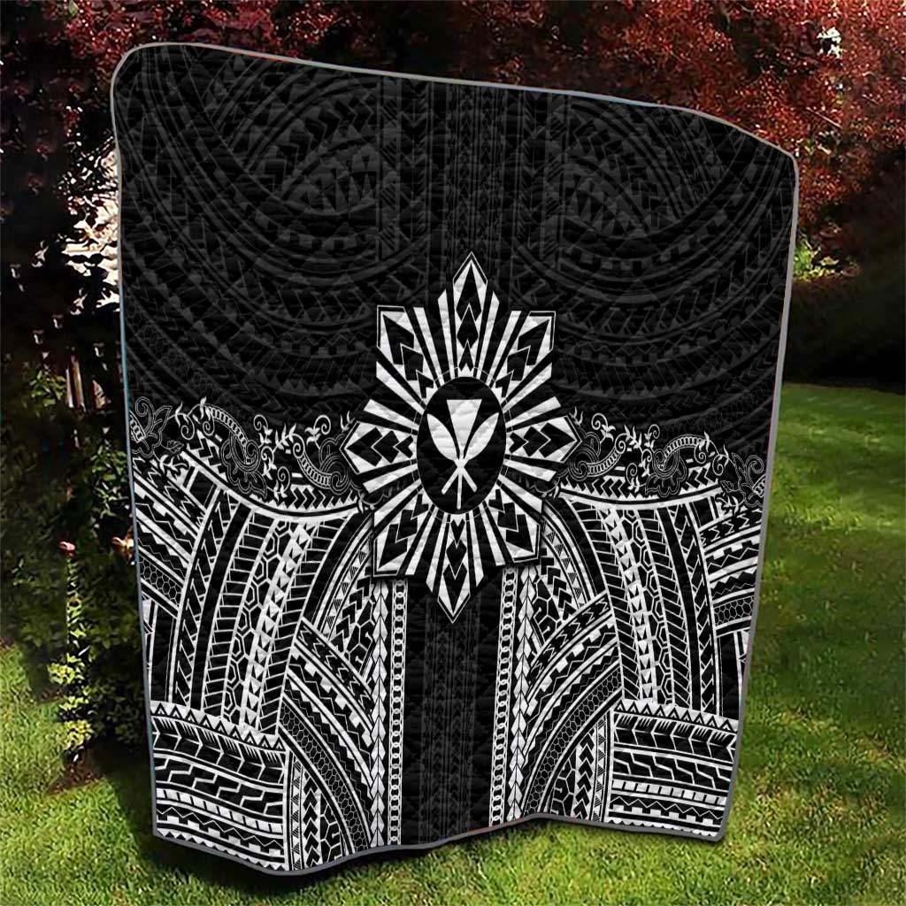 Hawaii And Philippines Together Quilt Polynesian Pattern With Filipino Barong Black LT05 - Polynesian Pride
