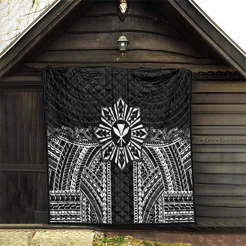 Hawaii And Philippines Together Quilt Polynesian Pattern With Filipino Barong Black LT05 - Polynesian Pride