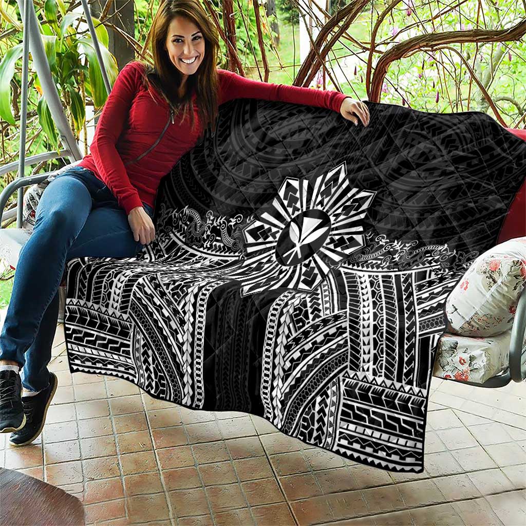 Hawaii And Philippines Together Quilt Polynesian Pattern With Filipino Barong Black LT05 - Polynesian Pride