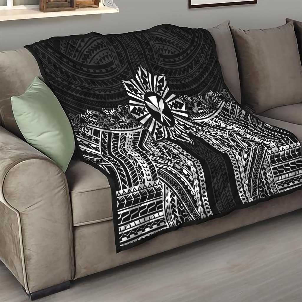 Hawaii And Philippines Together Quilt Polynesian Pattern With Filipino Barong Black LT05 - Polynesian Pride