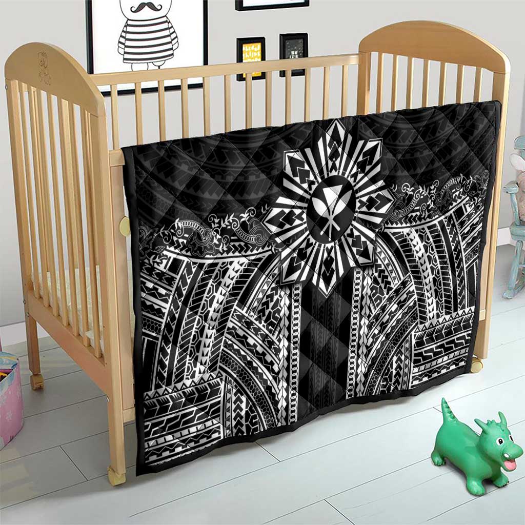 Hawaii And Philippines Together Quilt Polynesian Pattern With Filipino Barong Black LT05 - Polynesian Pride