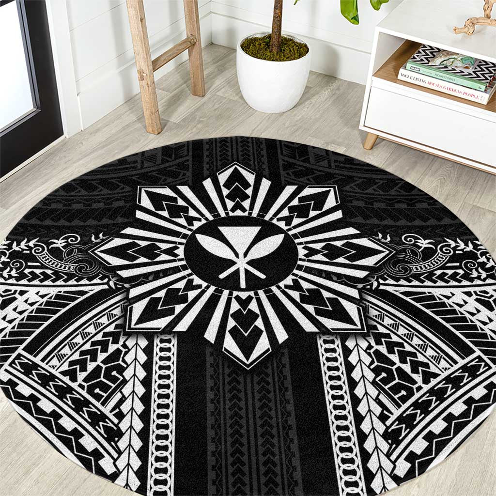 Hawaii And Philippines Together Round Carpet Polynesian Pattern With Filipino Barong Black LT05 Black - Polynesian Pride