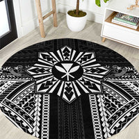 Hawaii And Philippines Together Round Carpet Polynesian Pattern With Filipino Barong Black LT05 Black - Polynesian Pride