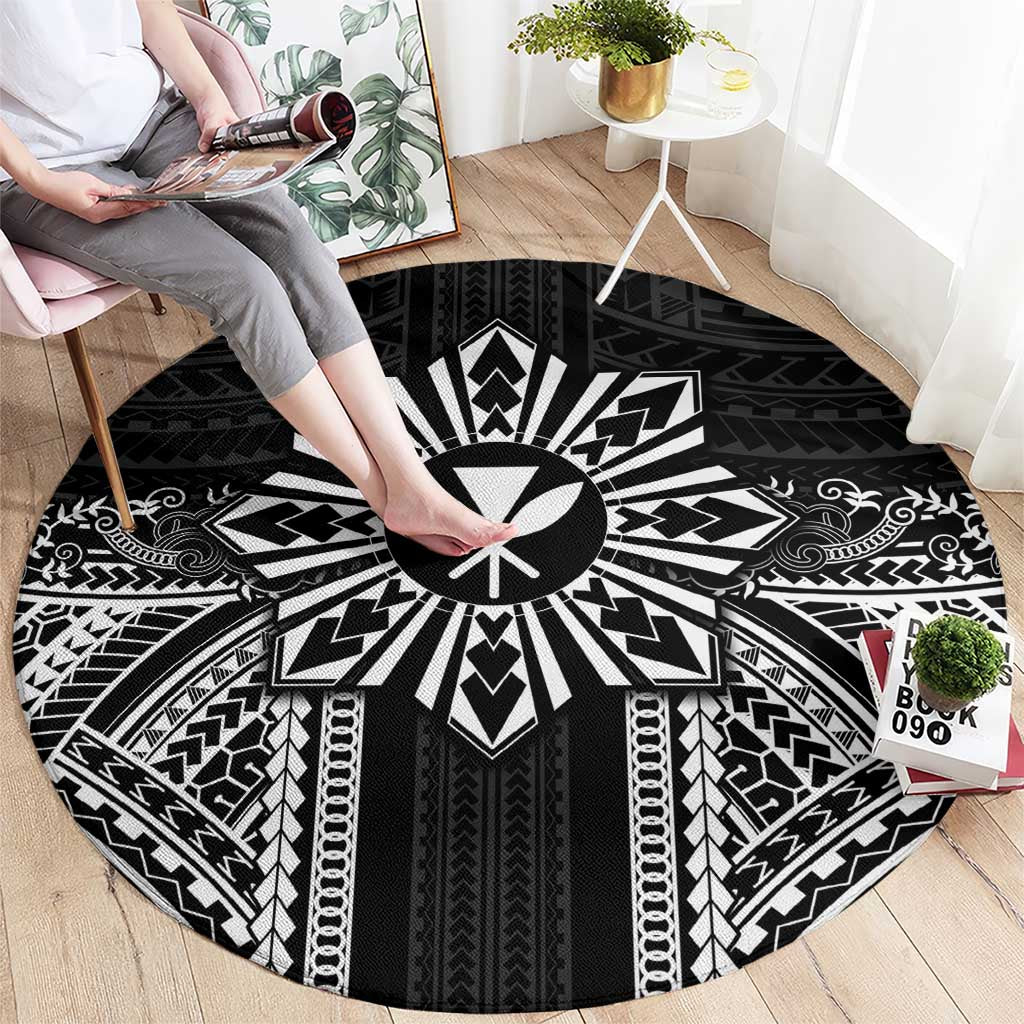 Hawaii And Philippines Together Round Carpet Polynesian Pattern With Filipino Barong Black LT05 - Polynesian Pride