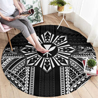 Hawaii And Philippines Together Round Carpet Polynesian Pattern With Filipino Barong Black LT05 - Polynesian Pride