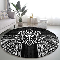 Hawaii And Philippines Together Round Carpet Polynesian Pattern With Filipino Barong Black LT05 - Polynesian Pride
