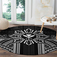 Hawaii And Philippines Together Round Carpet Polynesian Pattern With Filipino Barong Black LT05 - Polynesian Pride