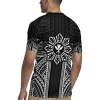 Hawaii And Philippines Together Rugby Jersey Polynesian Pattern With Filipino Barong Black LT05 - Polynesian Pride