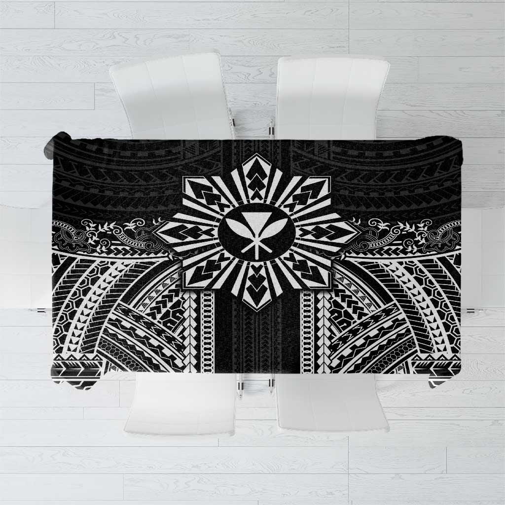 Hawaii And Philippines Together Tablecloth Polynesian Pattern With Filipino Barong Black LT05 Black - Polynesian Pride