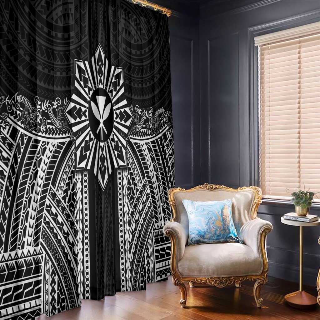 Hawaii And Philippines Together Window Curtain Polynesian Pattern With Filipino Barong Black LT05 - Polynesian Pride