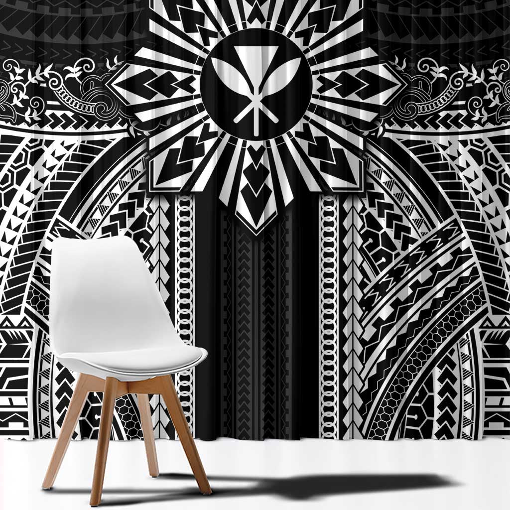 Hawaii And Philippines Together Window Curtain Polynesian Pattern With Filipino Barong Black LT05 - Polynesian Pride