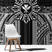 Hawaii And Philippines Together Window Curtain Polynesian Pattern With Filipino Barong Black LT05 - Polynesian Pride