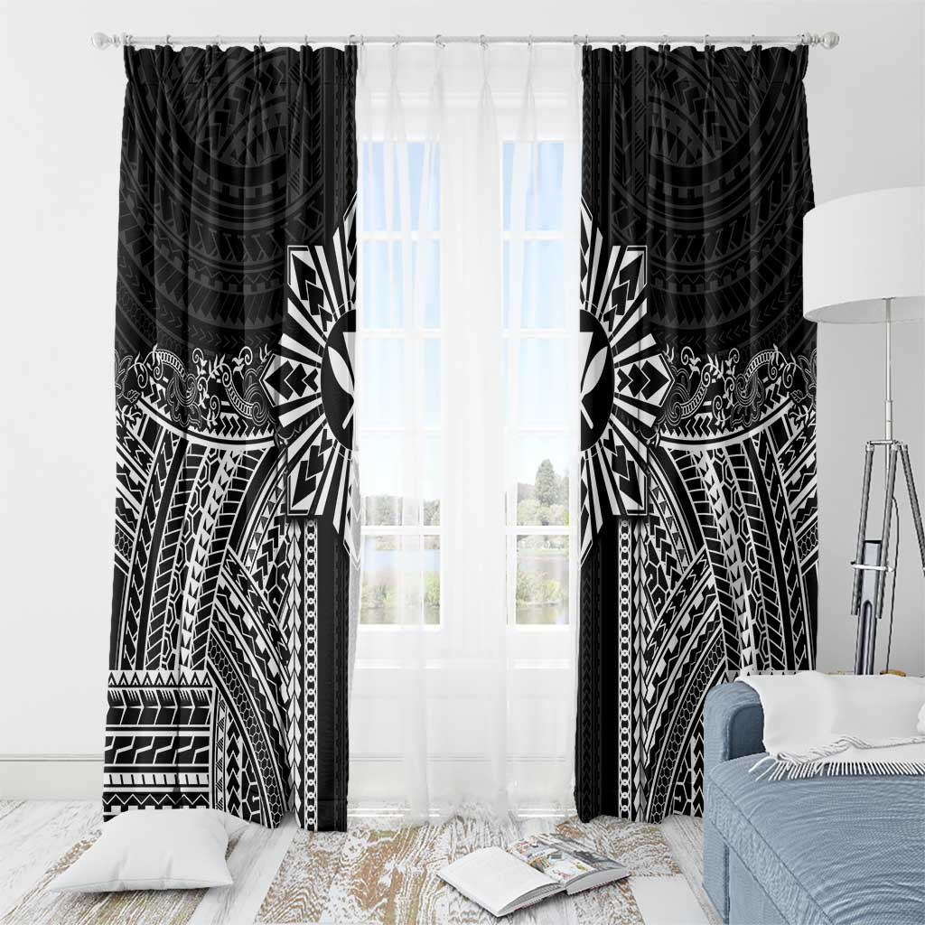 Hawaii And Philippines Together Window Curtain Polynesian Pattern With Filipino Barong Black LT05 - Polynesian Pride