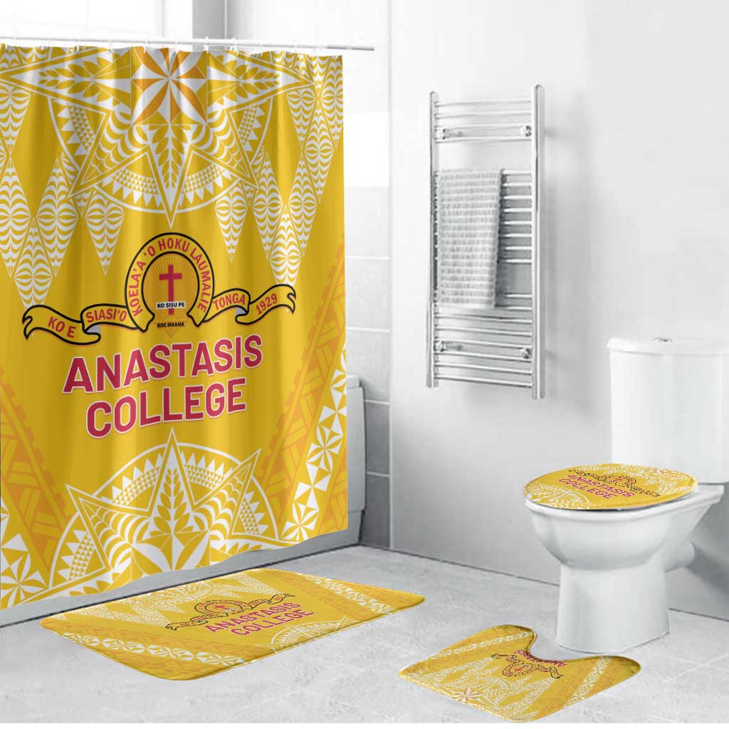 Anastasis College Bathroom Set Tonga Ngatu Pattern LT05 Bathroom Set (4 pcs) Yellow - Polynesian Pride