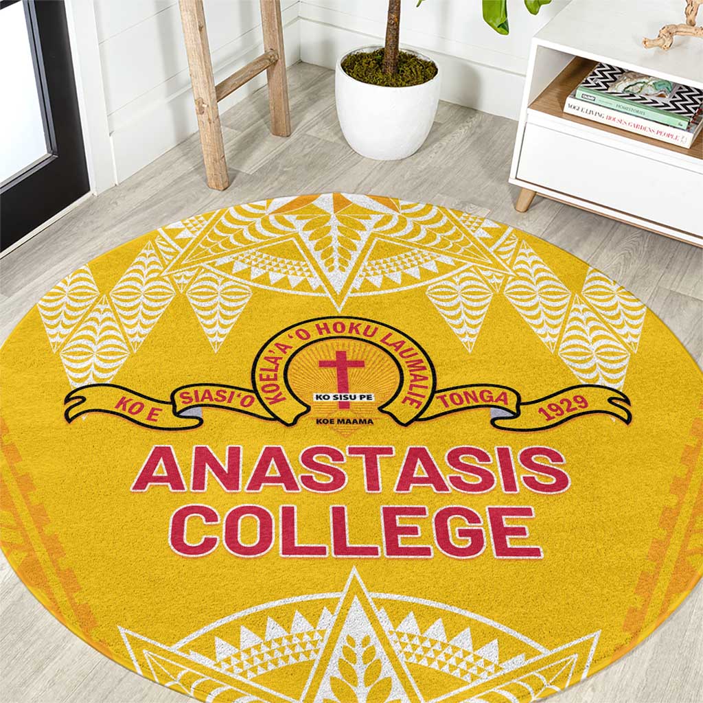 Anastasis College Round Carpet Tonga Ngatu Pattern LT05 Yellow - Polynesian Pride