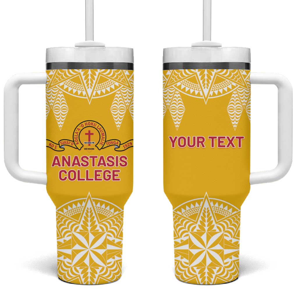 Personalised Anastasis College Tumbler With Handle Tonga Ngatu Pattern LT05 One Size: 40 oz Yellow - Polynesian Pride
