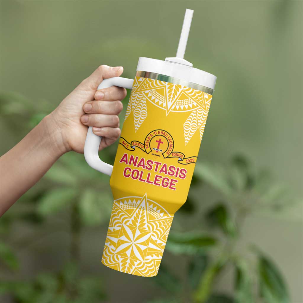 Personalised Anastasis College Tumbler With Handle Tonga Ngatu Pattern LT05 - Polynesian Pride