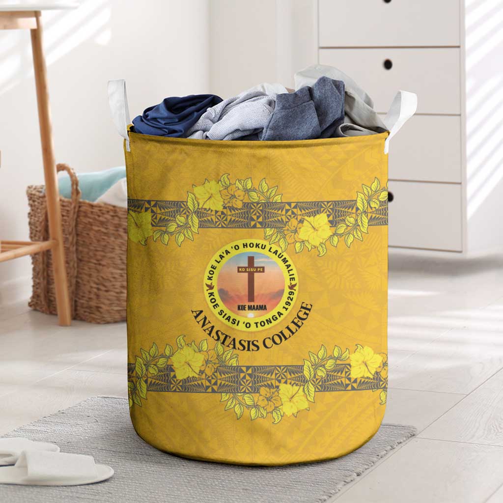 Tonga Anastasis College Laundry Basket Tongan Ngatu Kupesi Pattern LT05 Yellow - Polynesian Pride