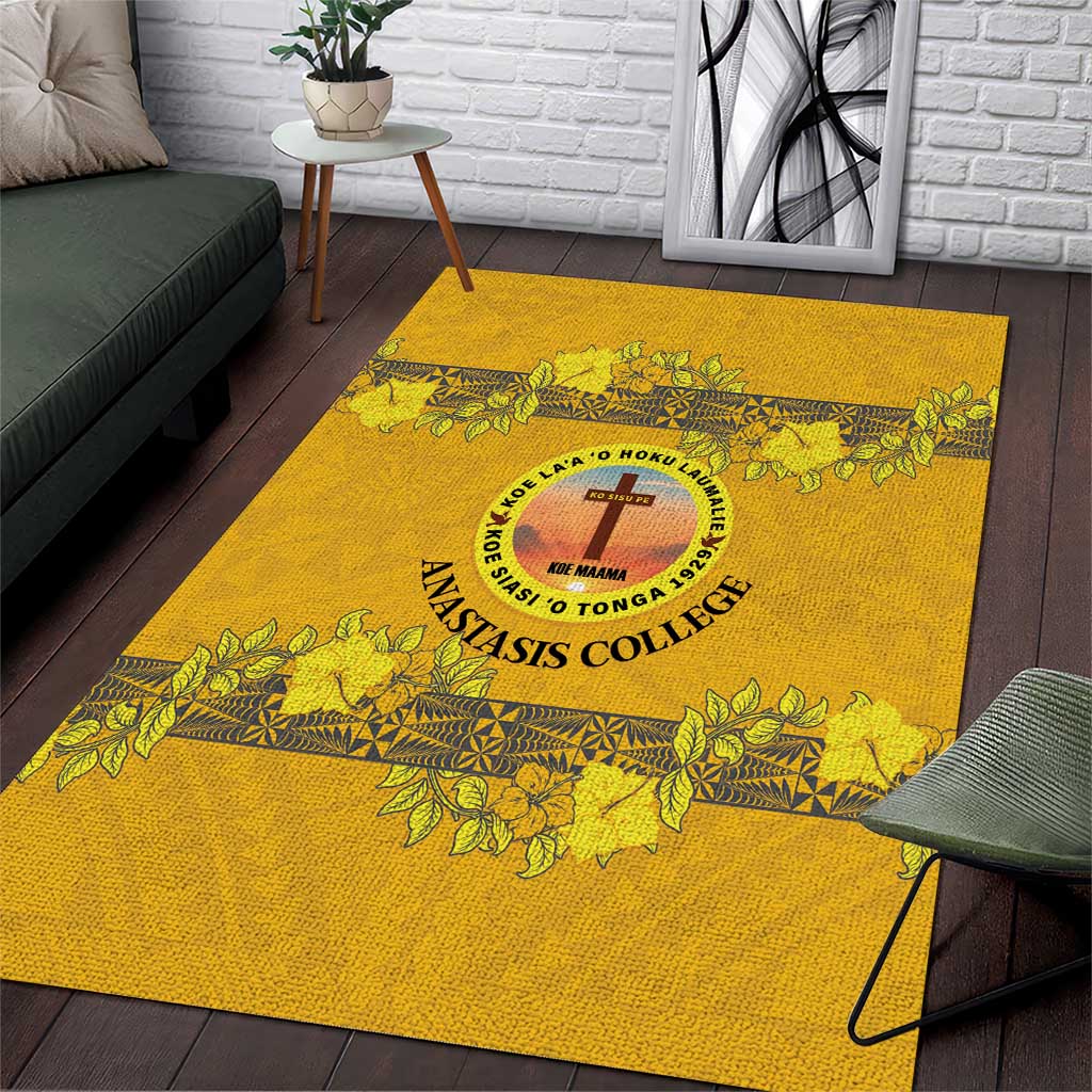 Tonga Anastasis College Area Rug Tongan Ngatu Kupesi Pattern LT05 Yellow - Polynesian Pride