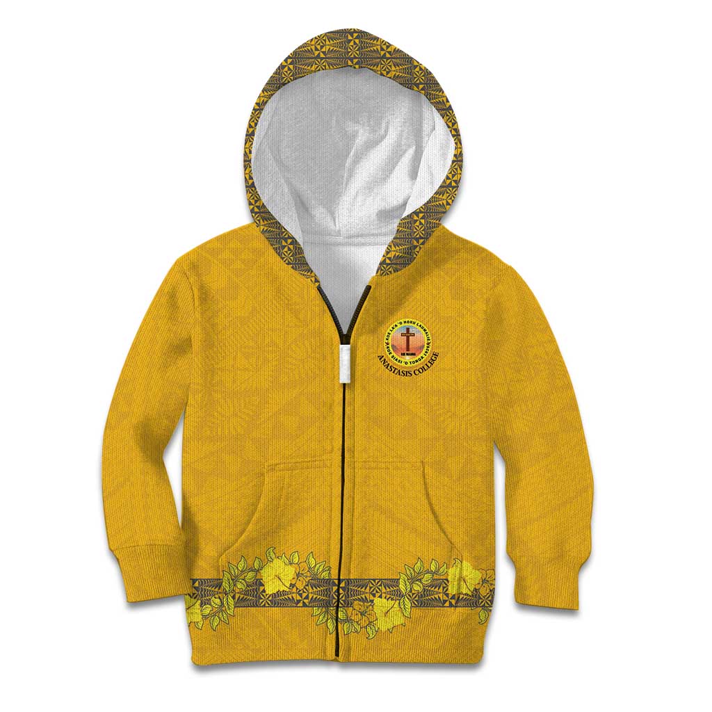Tonga Anastasis College Kid Hoodie Tongan Ngatu Kupesi Pattern LT05 Zip Hoodie Yellow - Polynesian Pride